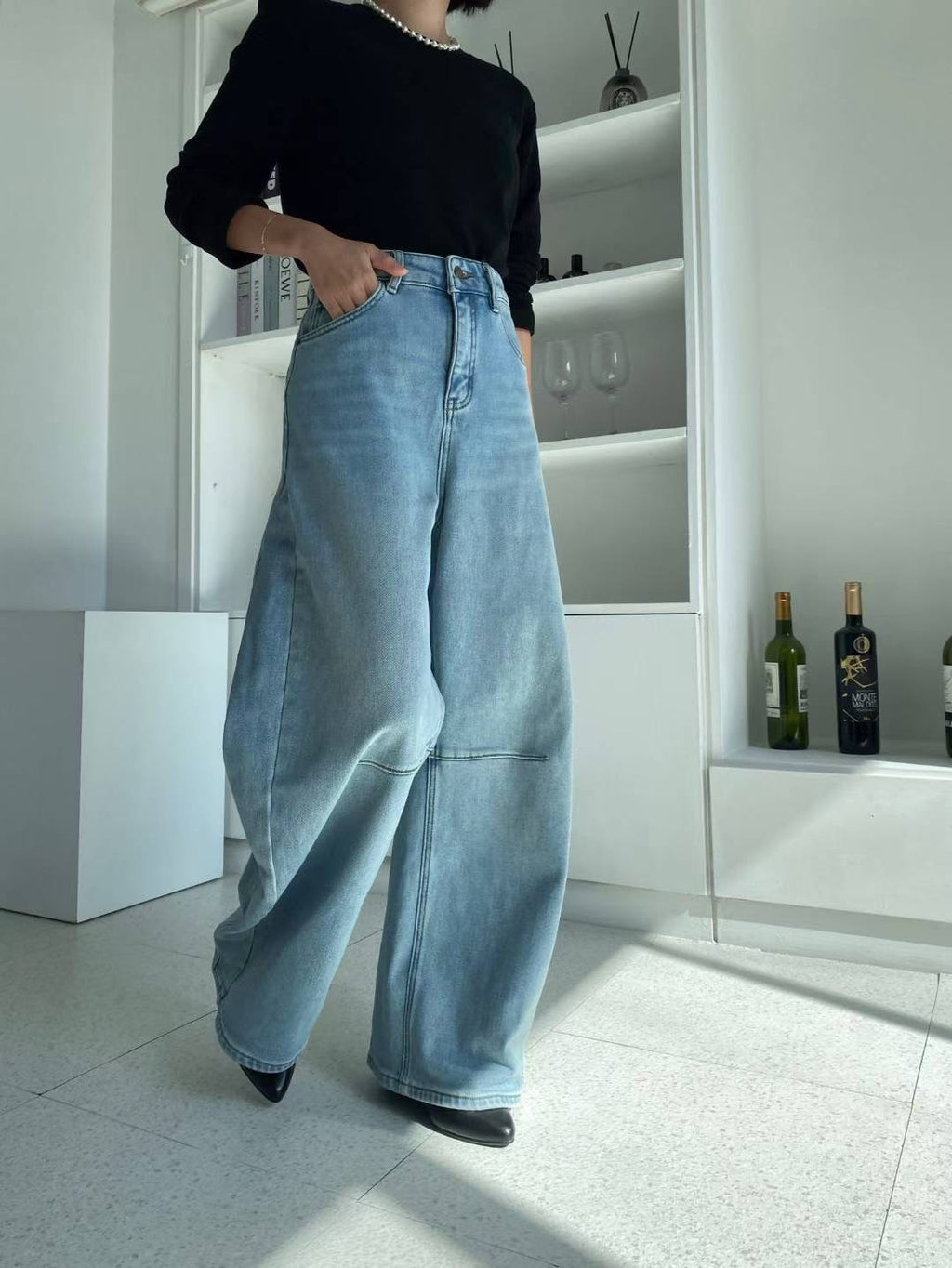 闊腿牛仔褲