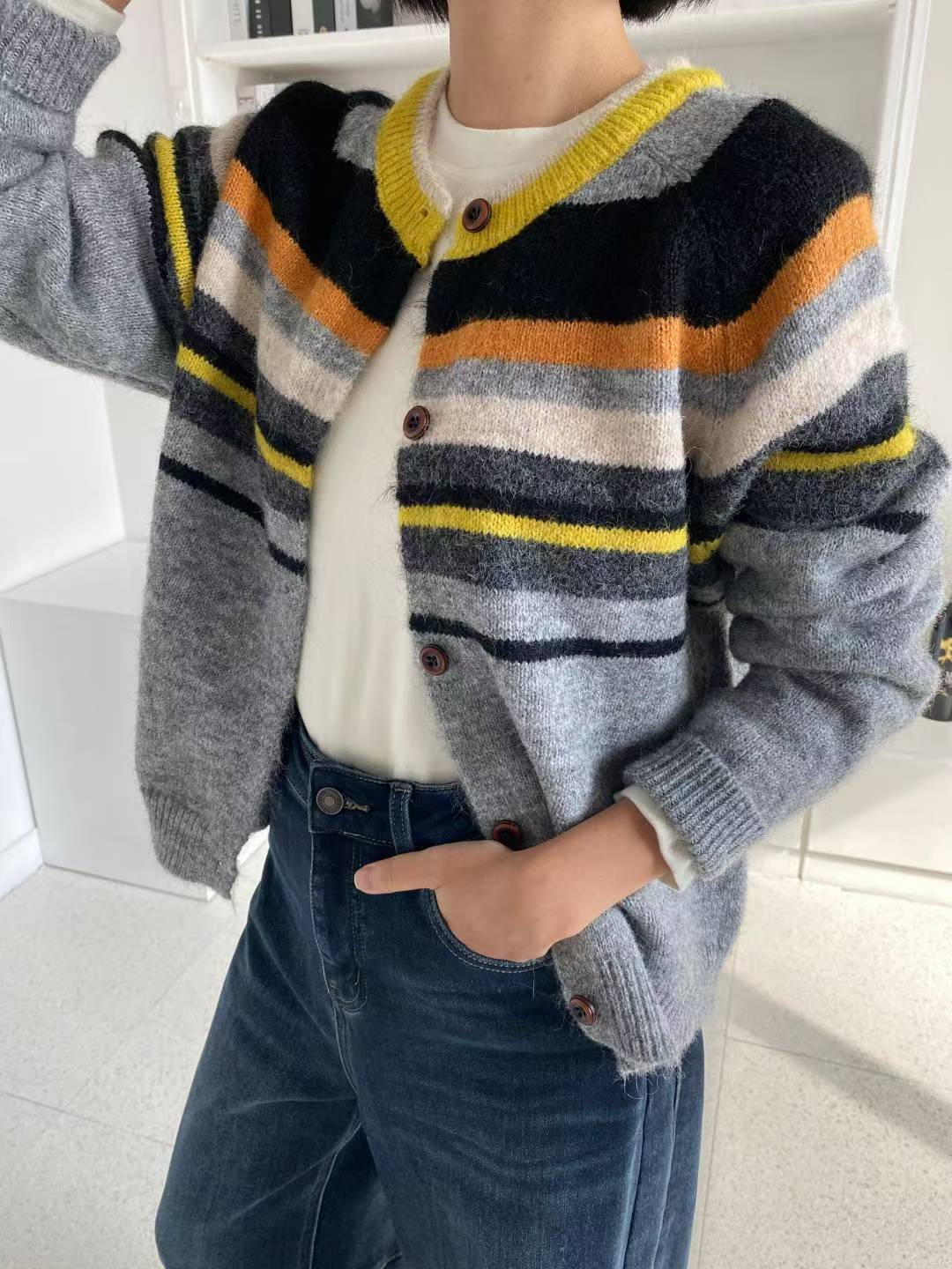 條紋針織開襟衫