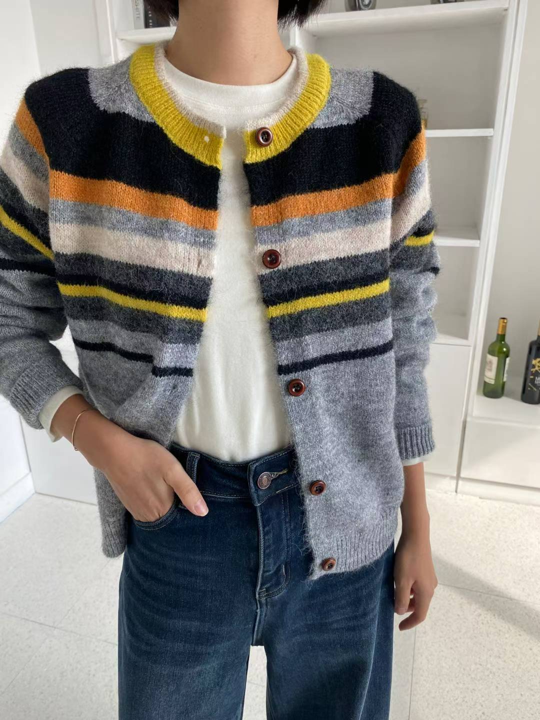 條紋針織開襟衫