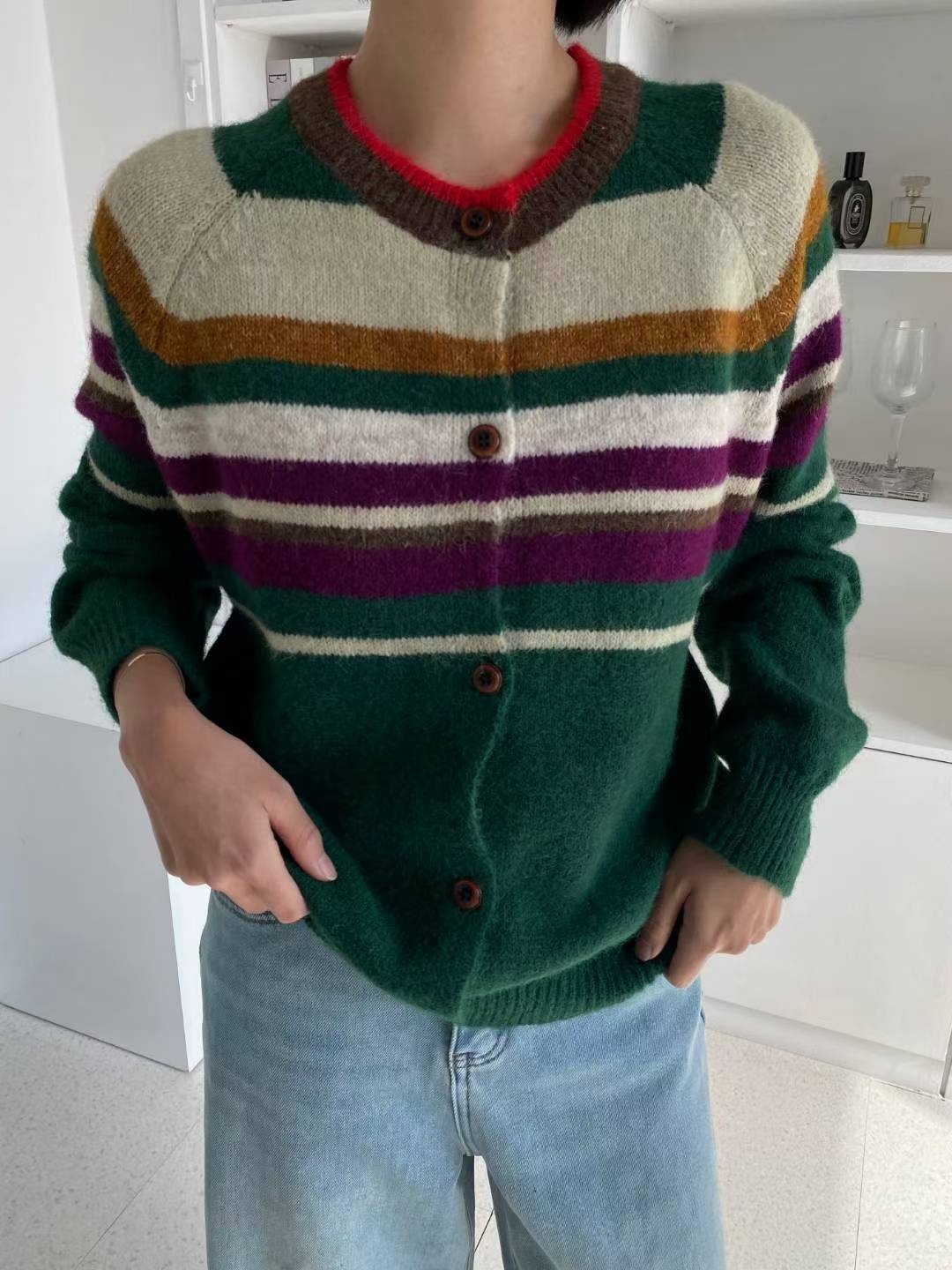 條紋針織開襟衫