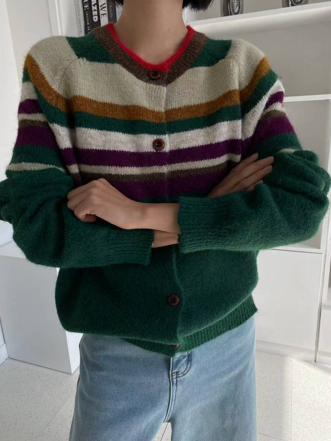 條紋針織開襟衫