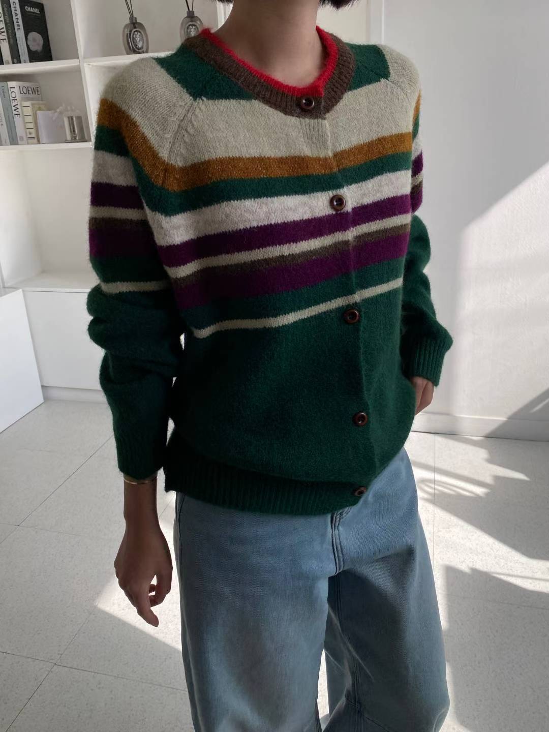 條紋針織開襟衫