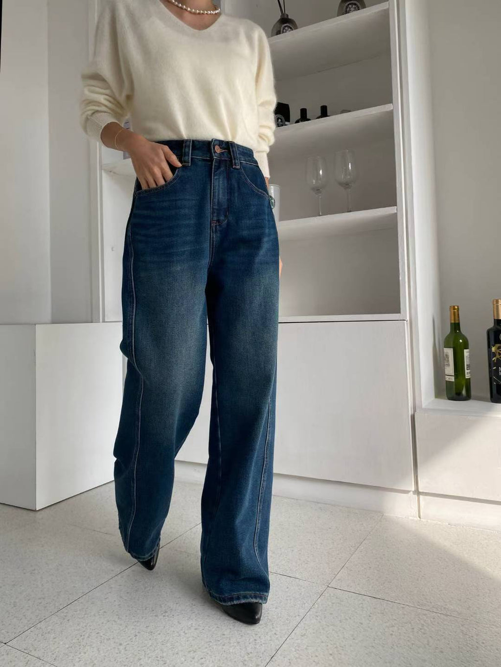 寬鬆高腰牛仔褲