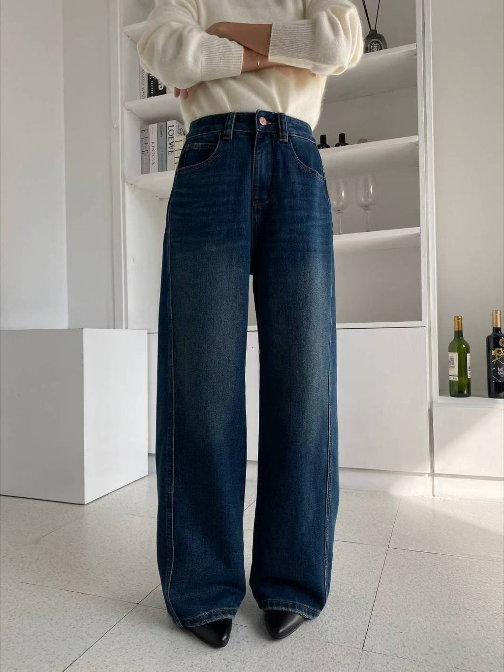 寬鬆高腰牛仔褲