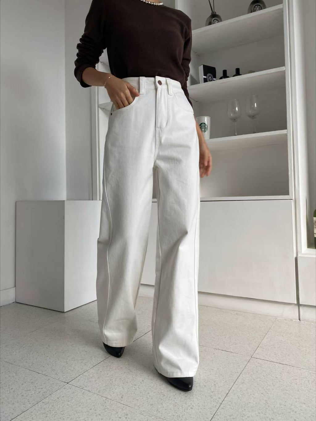 寬鬆高腰牛仔褲