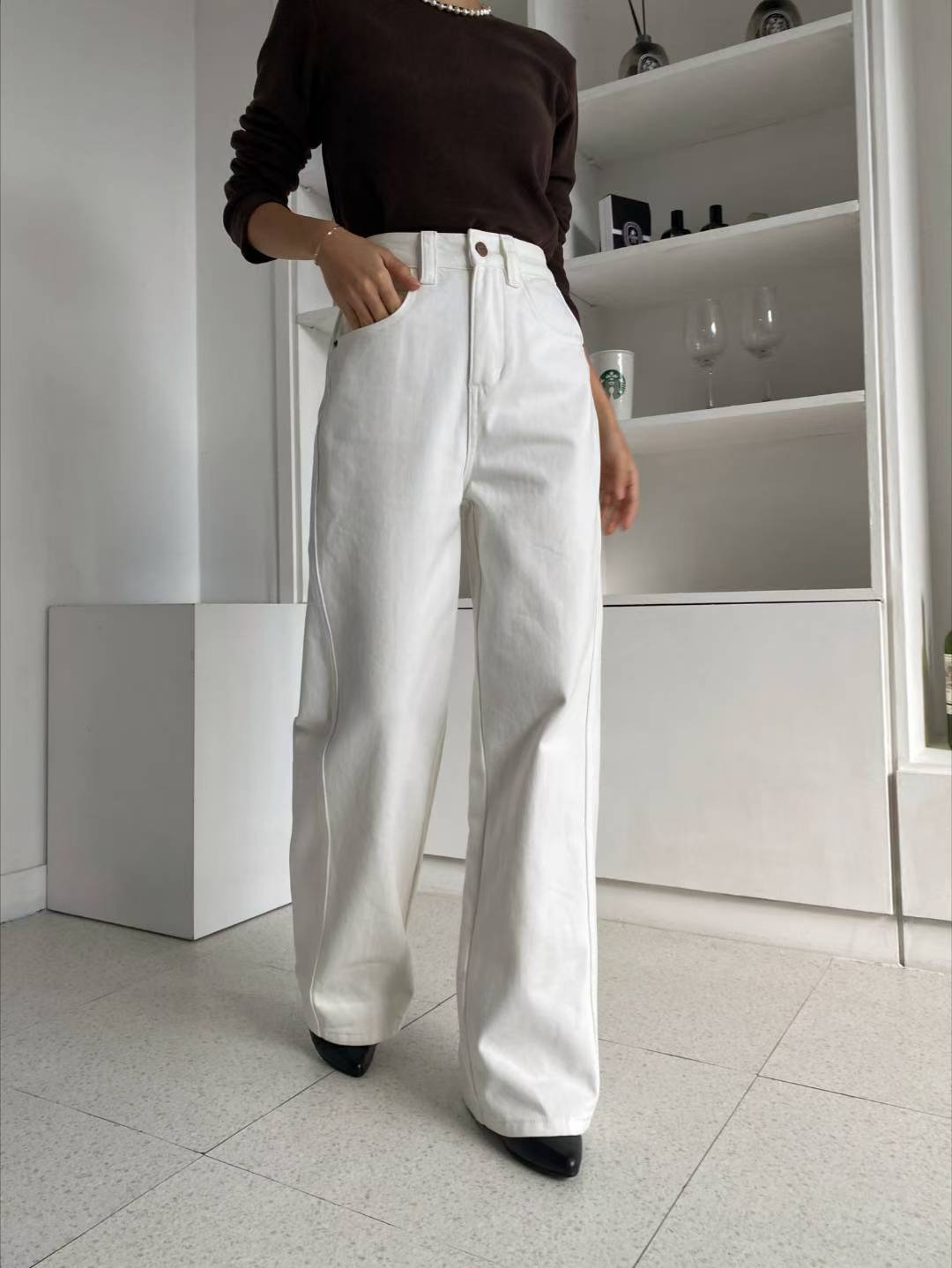 寬鬆高腰牛仔褲